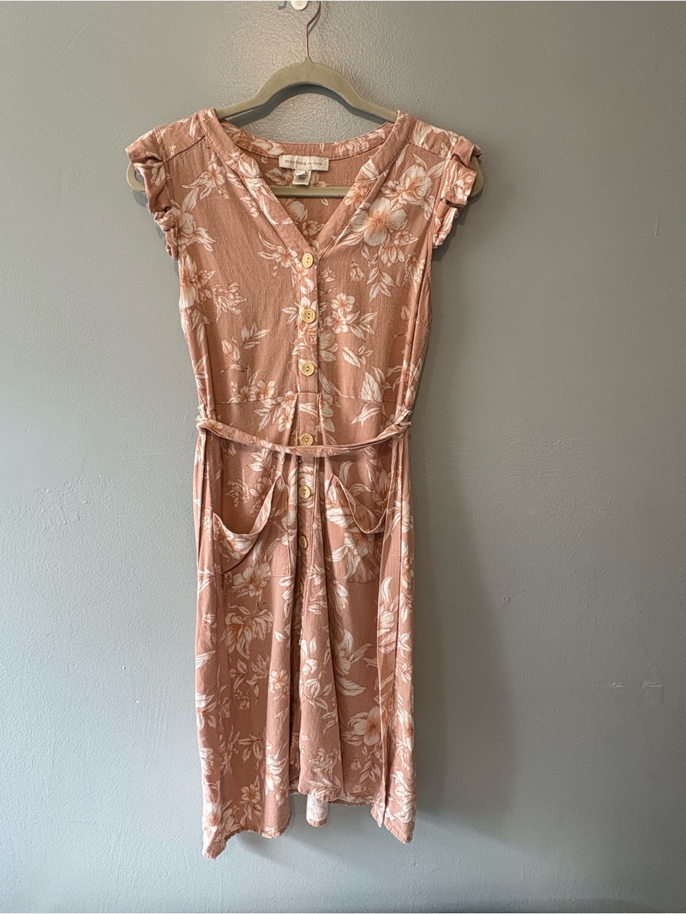 Monteau Dusty Rose Floral Midi Dress with Buttons